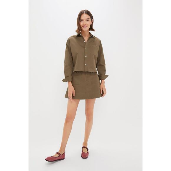 TUCKERNUCK Army Green Chino Cropped Jasper Button Down NWT M - Picture 4 of 6